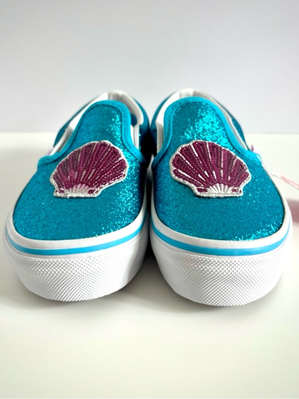 NWT Vans Mermaid Seashell Glitter Slip‑Ons | Toddler 10.5 | Aqua Teal Sparkle - Picture 4 of 11